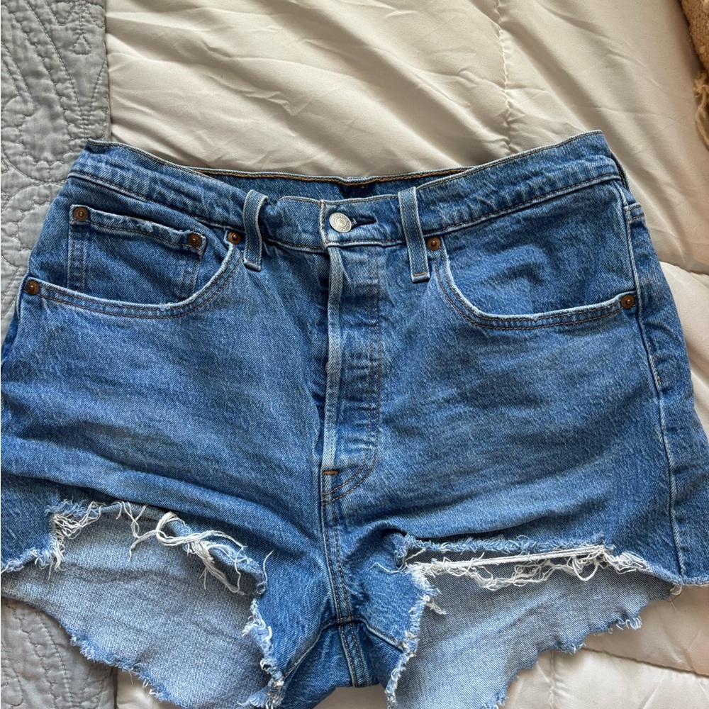 Levi's Blue Jean Shorts with Frayed Hem